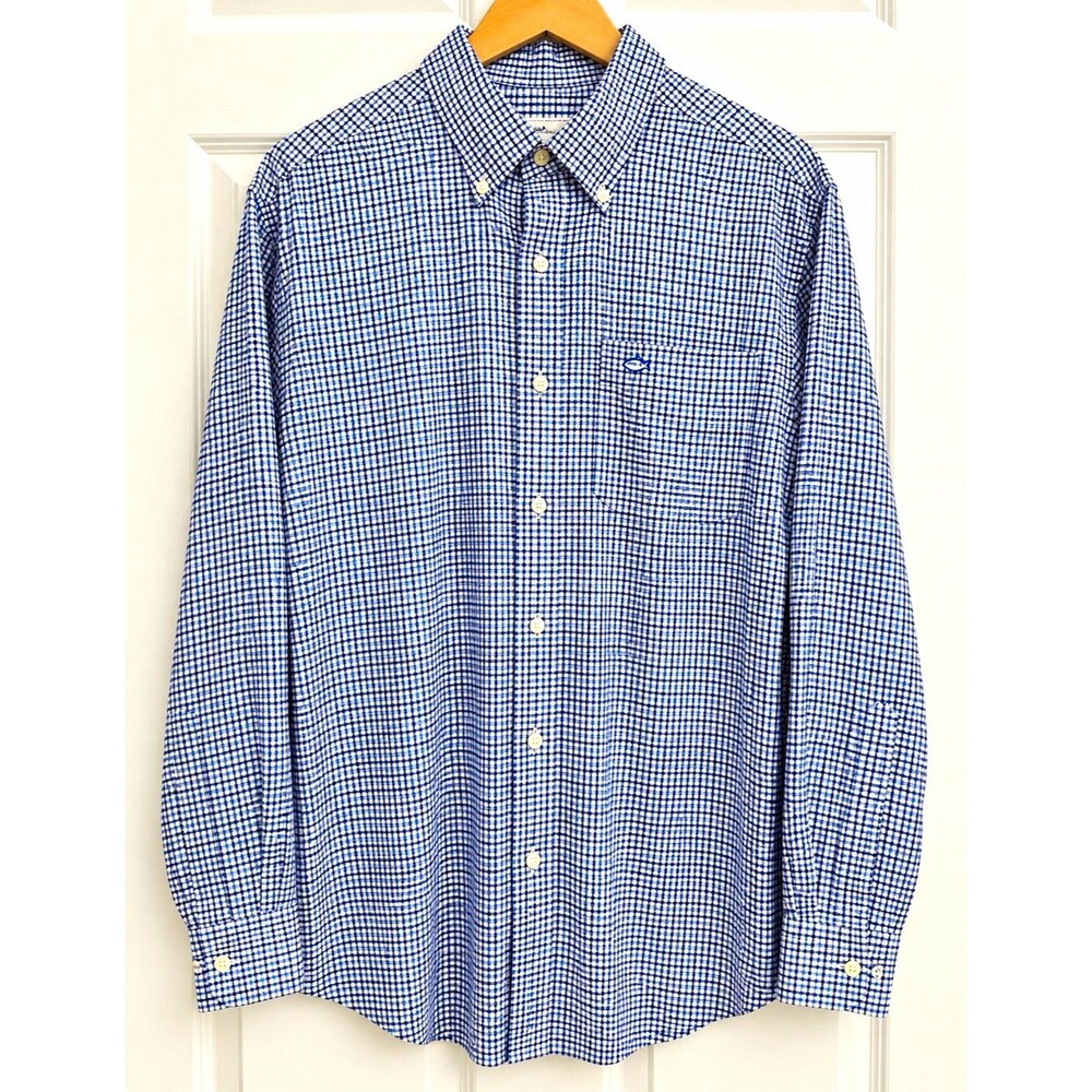 Southern Tide Men’s L Classic Fit Blue White Check Button-Down Shirt